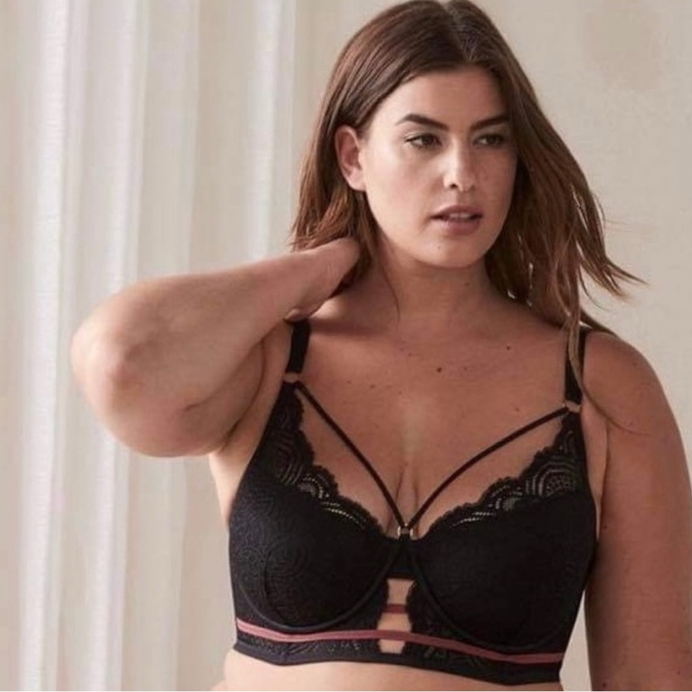 NWT Ashley Graham Lingerie Longline Lace Red Ribbon Bra